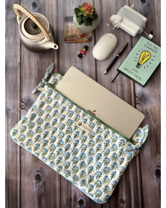 Blue Blossom MacBook Quilted Laptop Sleeve