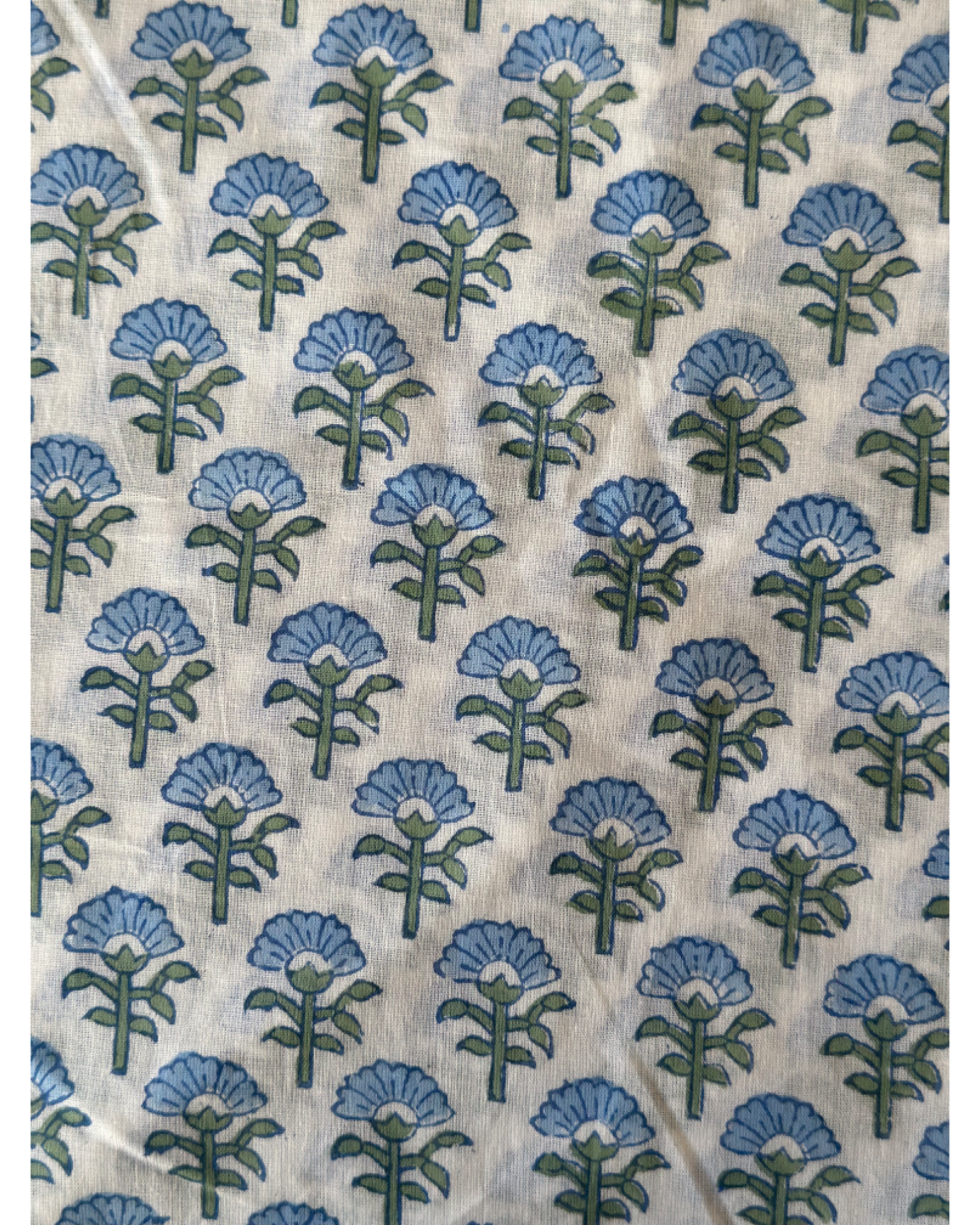 Blue Blossom Floral Cotton Blockprint Fabric