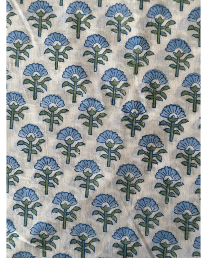 Blue Blossom Floral Cotton Blockprint Fabric