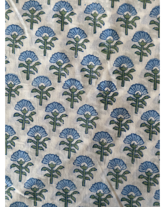 Blue Blossom Floral Cotton Blockprint Fabric