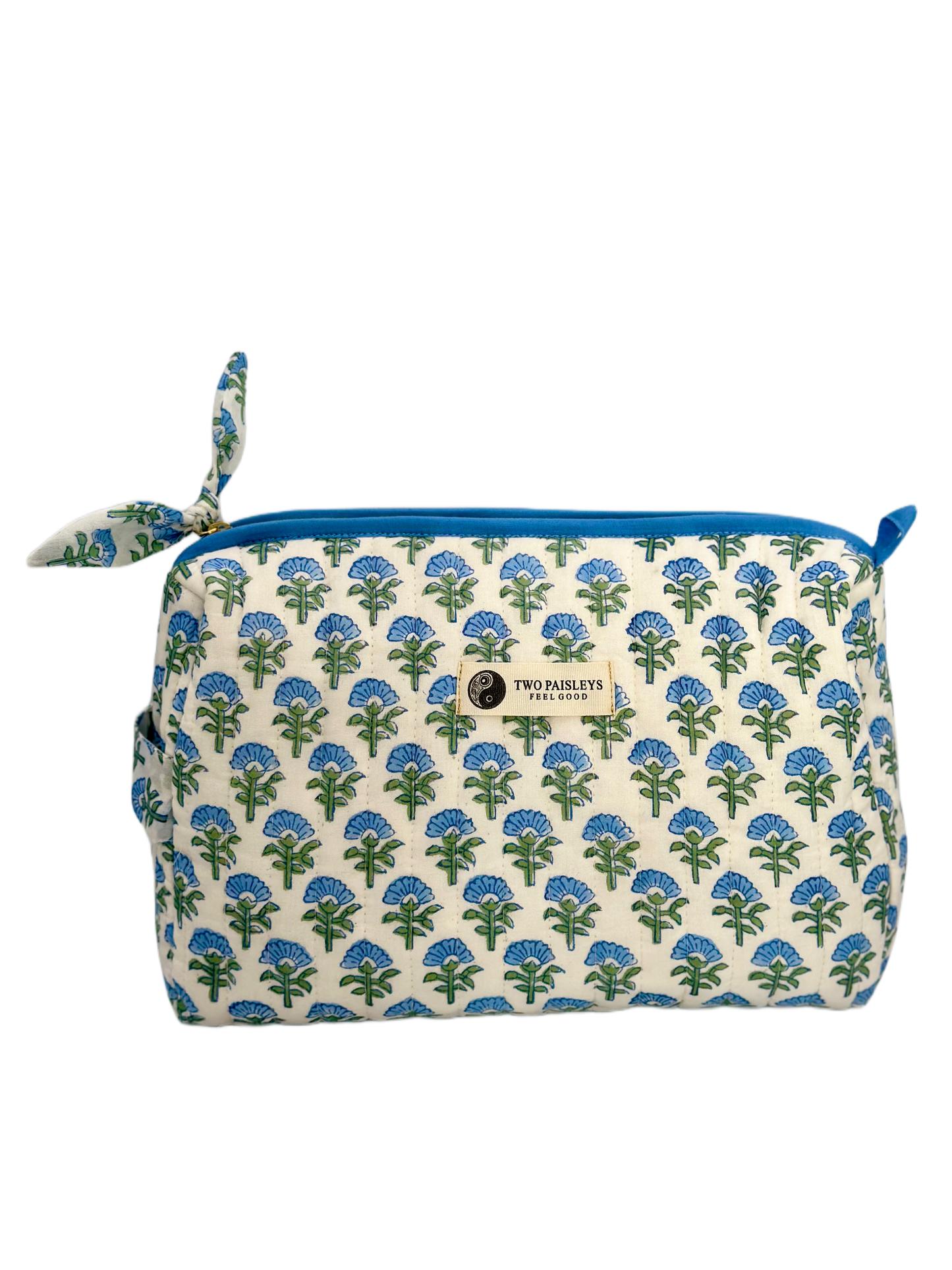 Blue Blossom Floral Quilted Cosmetic Bag