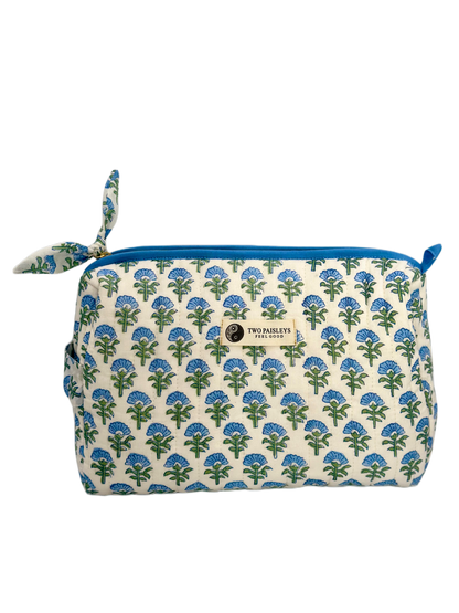 Blue Blossom Floral Quilted Cosmetic Bag