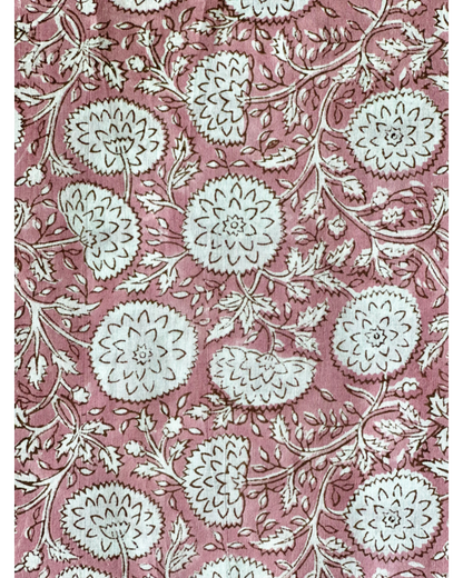 Dusty Pink Floral Cotton Block Print Sewing Craft Fabric