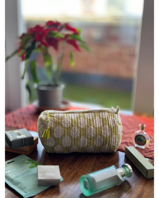 Leaf Hand Quilted  BlockPrint Make Up Bag