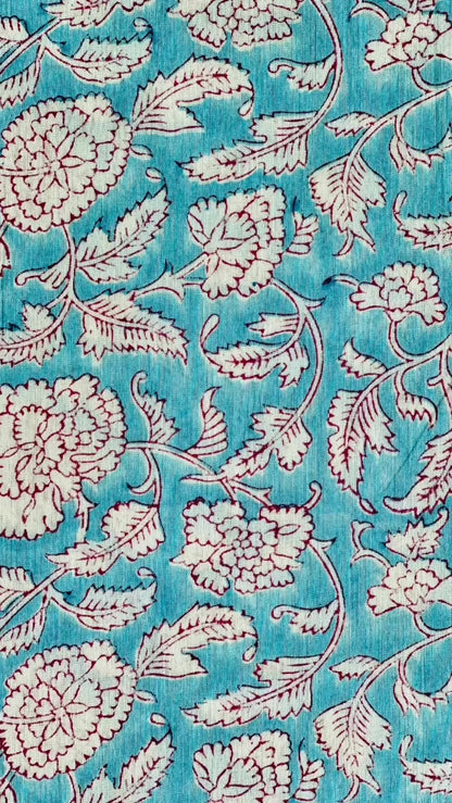 Blue Belle Cotton Block Print Sewing Craft Fabric