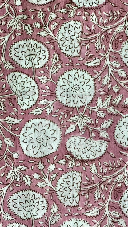 Dusty Pink Floral Cotton Block Print Sewing Craft Fabric